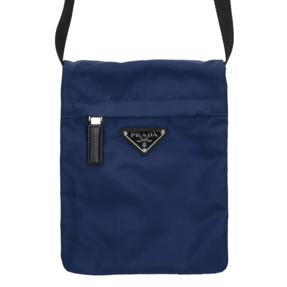 PRADA Triangle Plate Tessuto Nylon Shoulder Bag Navy Blue